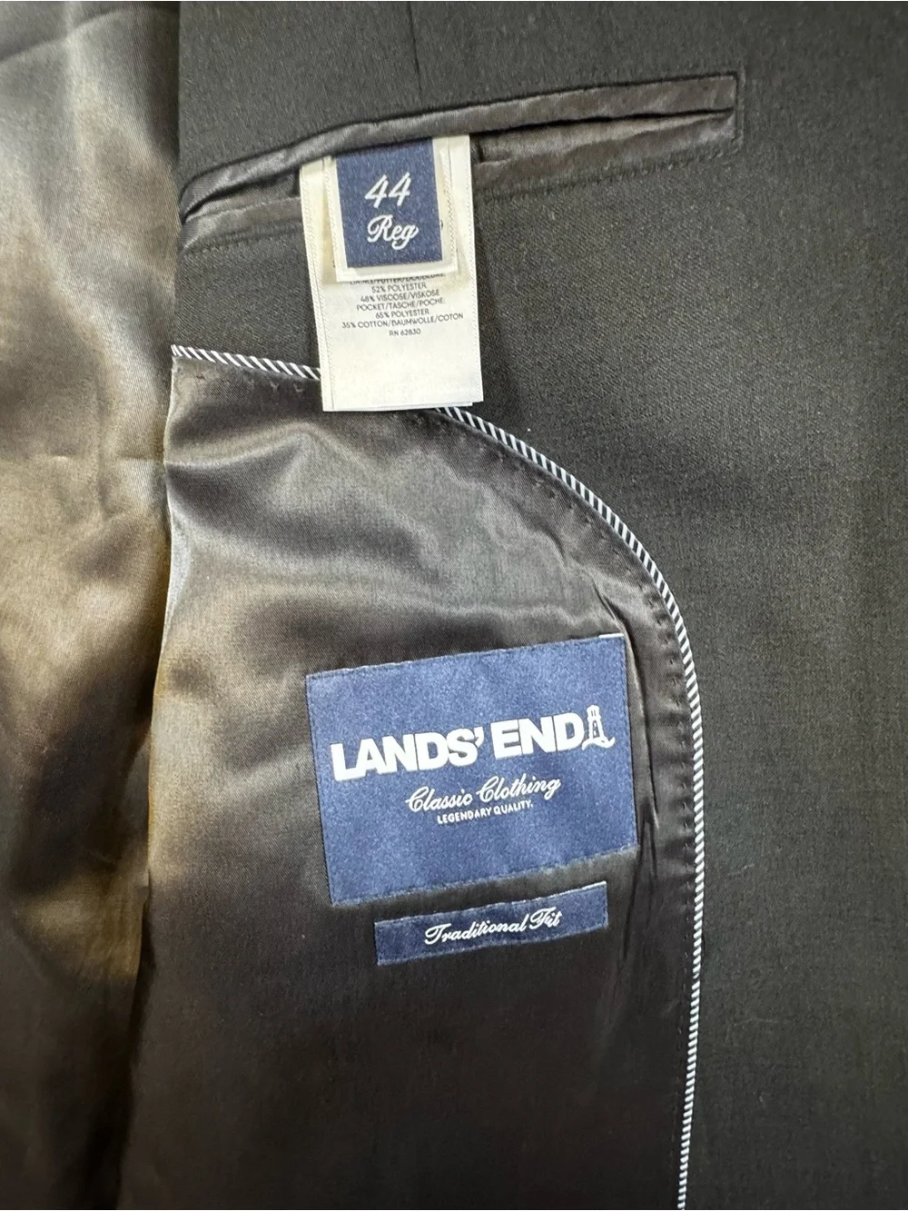 Lands End Mens 44R Black Traditional Year’rounder Stretch Wool Suit Jacket